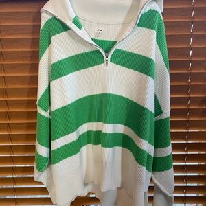 Green and White Striped Hoodie